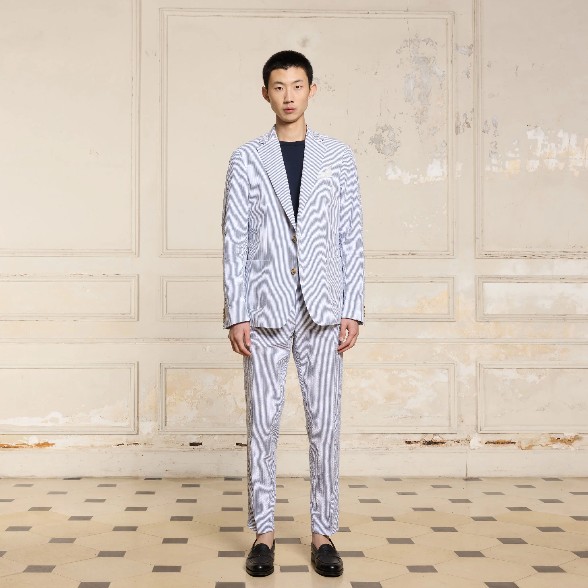 Blue striped seersucker jacket