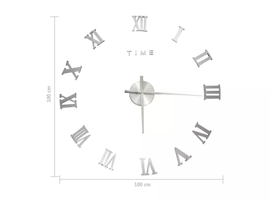 Horloge murale 3D Design moderne Argenté 100 cm XXL
