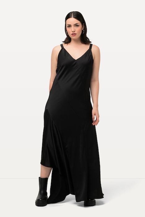 Satin-Maxikleid, A-Linie, V-Ausschnitt, ärmellos