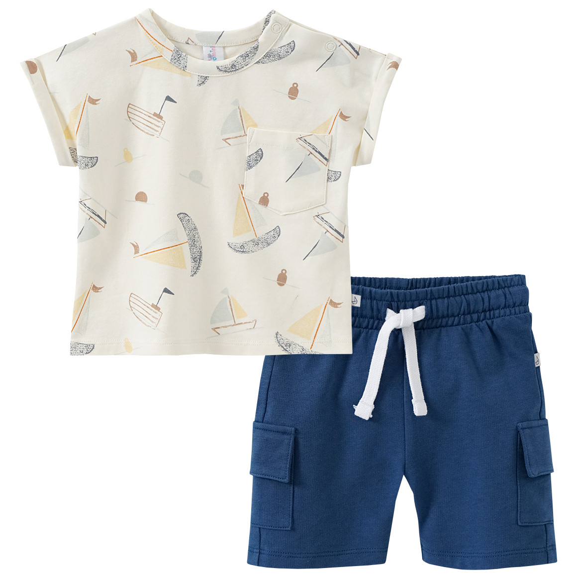 Topomini Newborn T-Shirt und Shorts im Set cremeweiss / dunkelblau