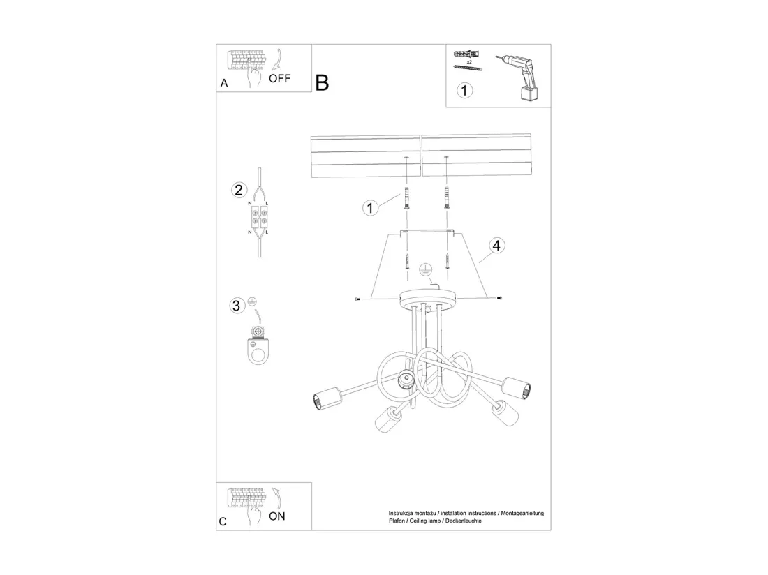 Lustres Supeł industriel en acier - 5 sources lumineuses - L.55 x H.35 cm - éclat doré