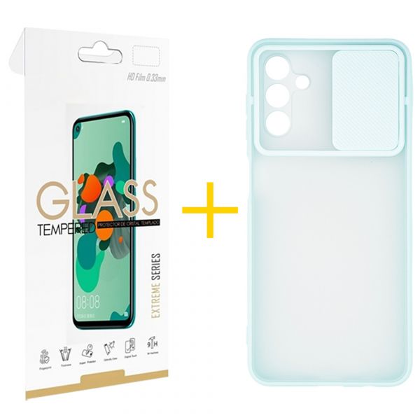 skyhe Pack 1 x Película de Vidro Temperado 2.5D   Capa skyhe Samsung Galaxy A13 5G Gel Protecção Câmara Verde Água - 8434010049629