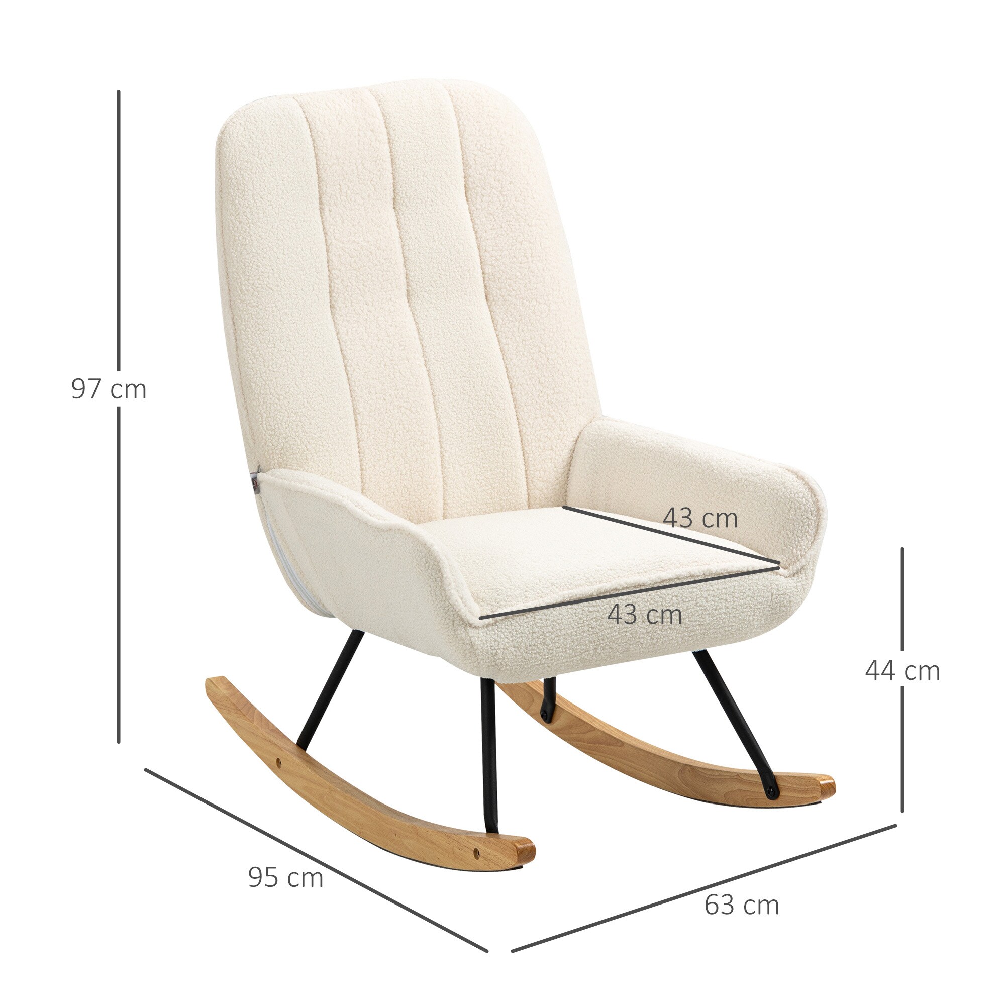 HOMCOM Schaukelstuhl mit Armlehne 63L x 95B x 97H cm