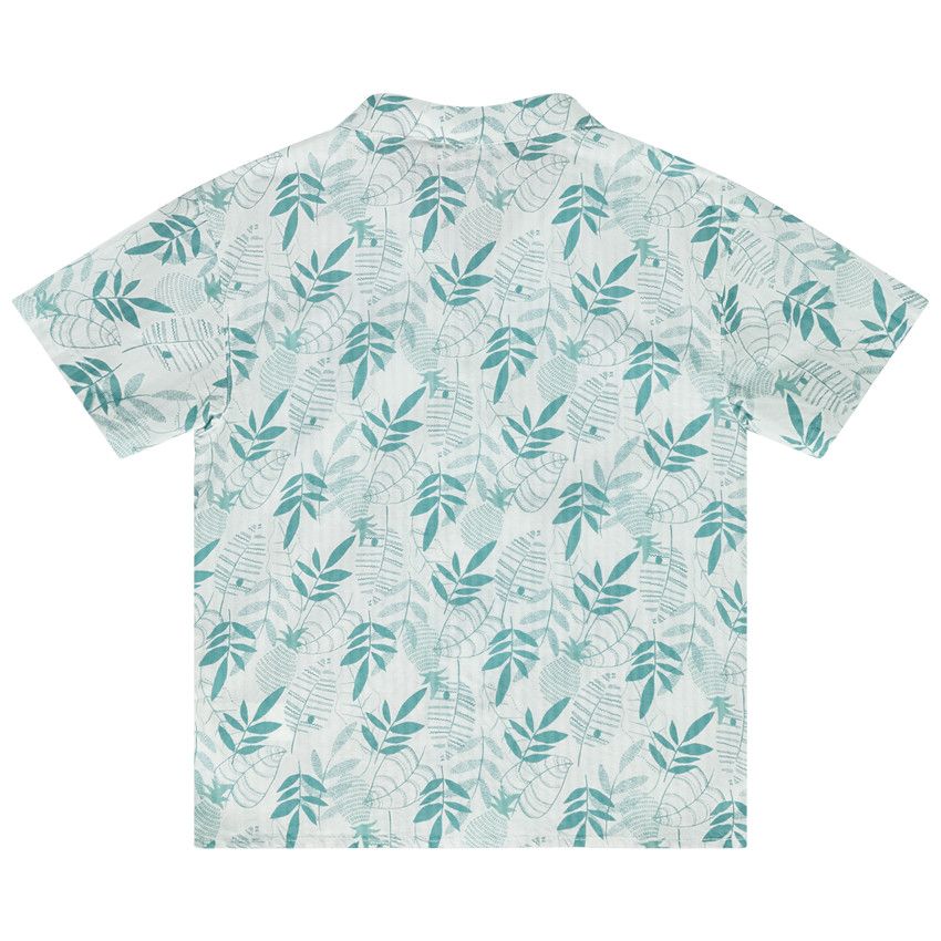 Chemise manches courtes en coton imprimé feuilles pour garçon - Blanc
