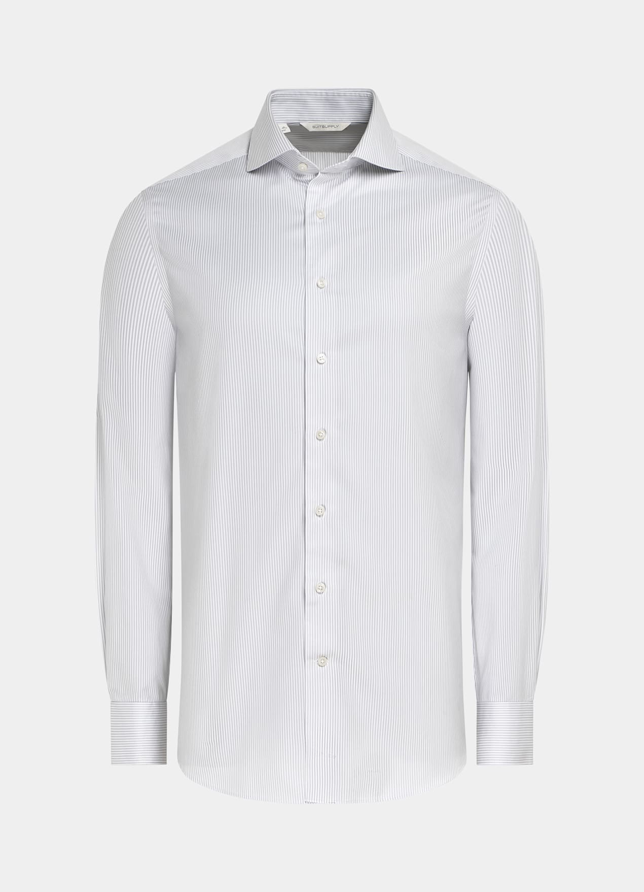 Chemise coupe ajustée en twill gris clair à rayures