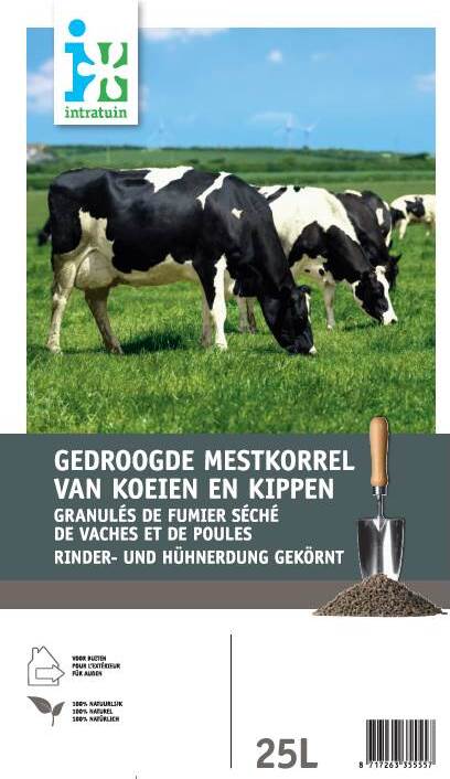 Intratuin gedroogde mestkorrels van koeien en kippen 25 L