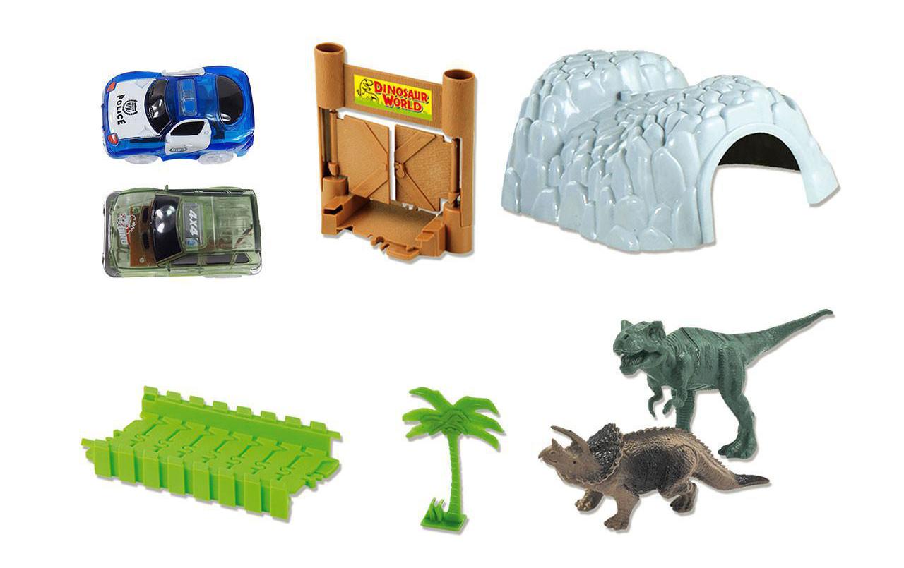 Magic Traxx Bahn Dino-Park Mega Set mit TunnelDino-Park Rennstrecke mit Tunnel und zwei Autos