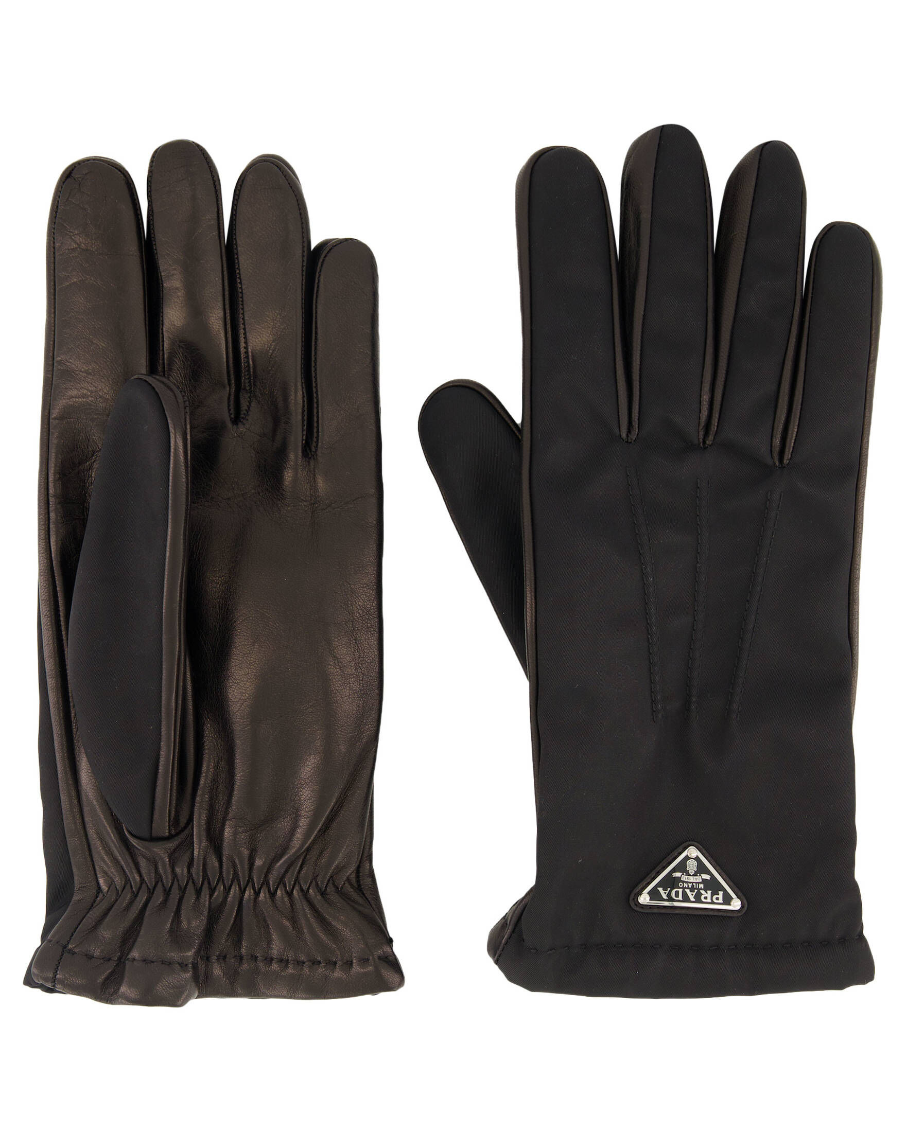 Prada| Herren Lederhandschuhe mit Re-Nylon und Kaschmir-Futter