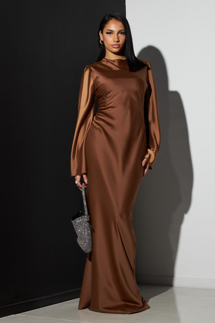 Robe ample satinée marron
