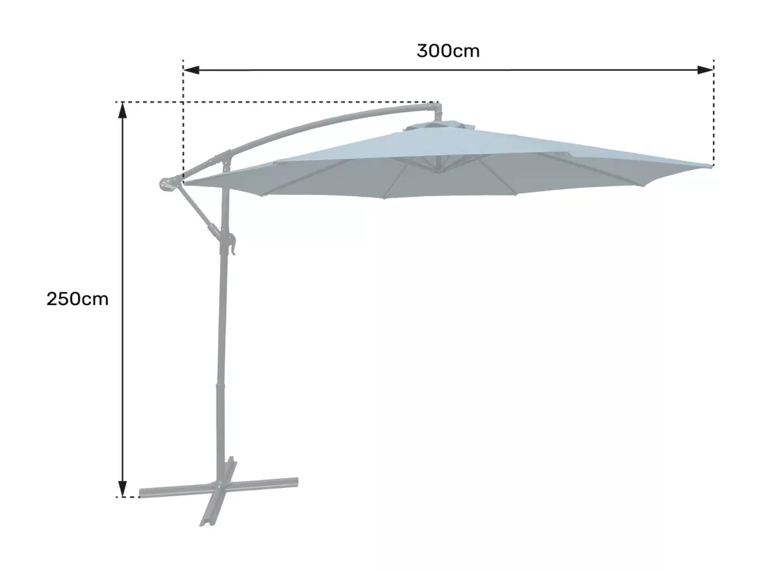 Parasol déporté OAHU rond 3m de diamètre bleu gris + housse - HAPPY GARDEN