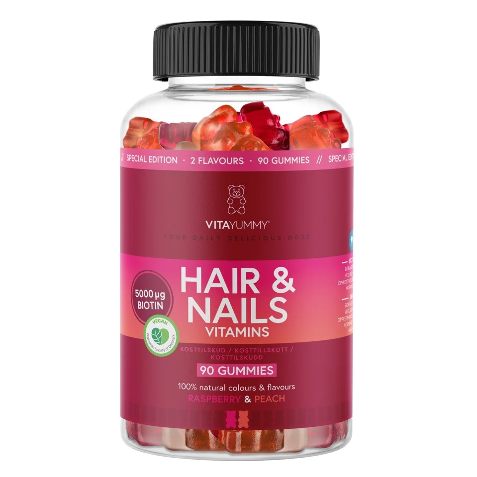VitaYummy - Hair & Nails Hindbær/Fersken 90 stk