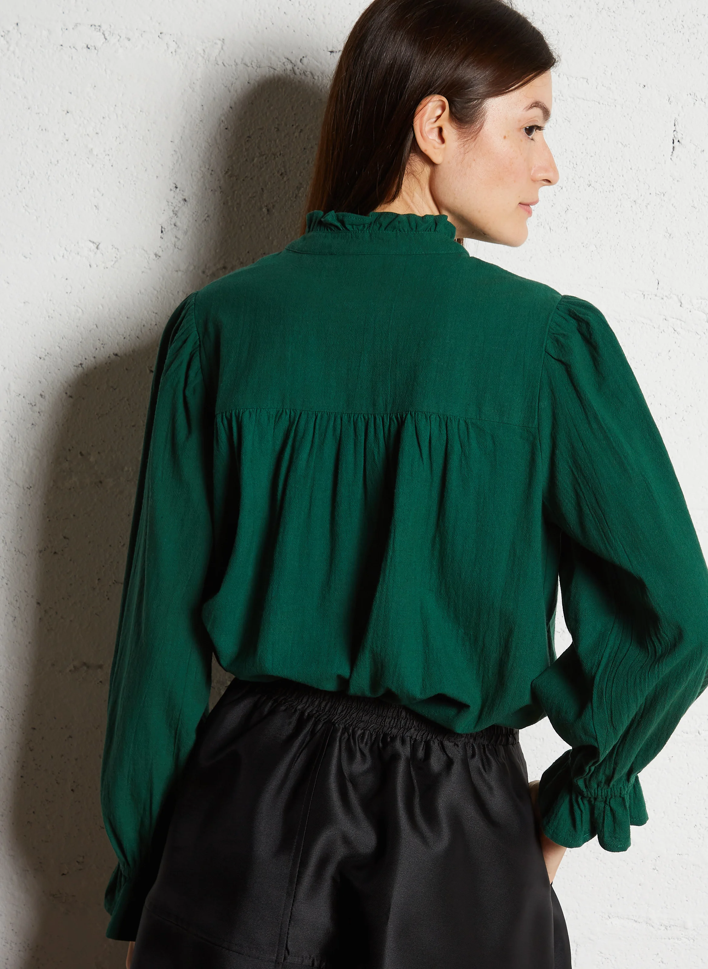 DOUNIA - Blouse col rond droite en coton | Vert
