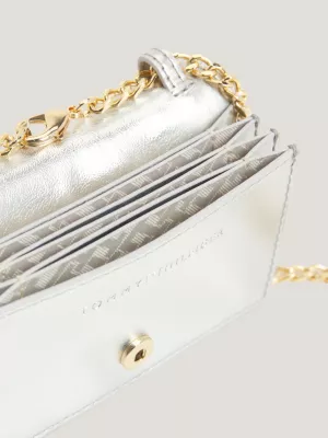 Bolsa sanfonada metálica com alça de corrente