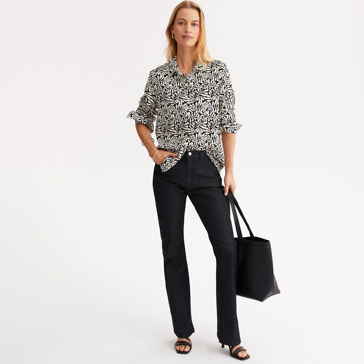ANNE WEYBURN<br>Camisa fluida com estampa, mangas compridas