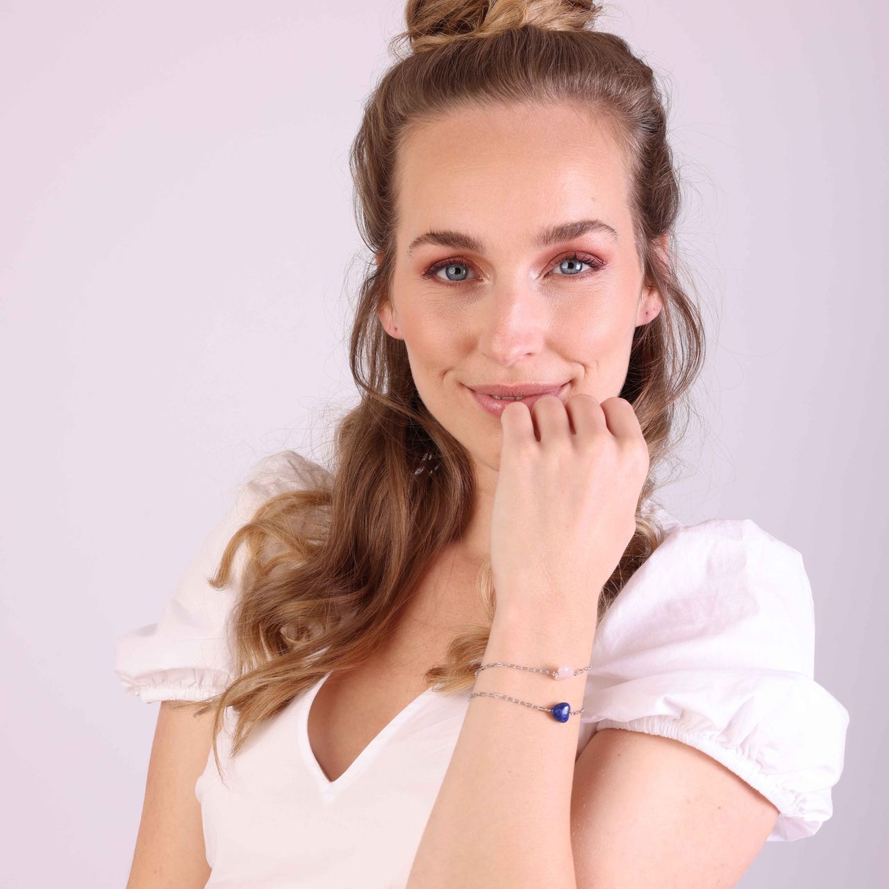 Stalen armband met hart lapis lazuli