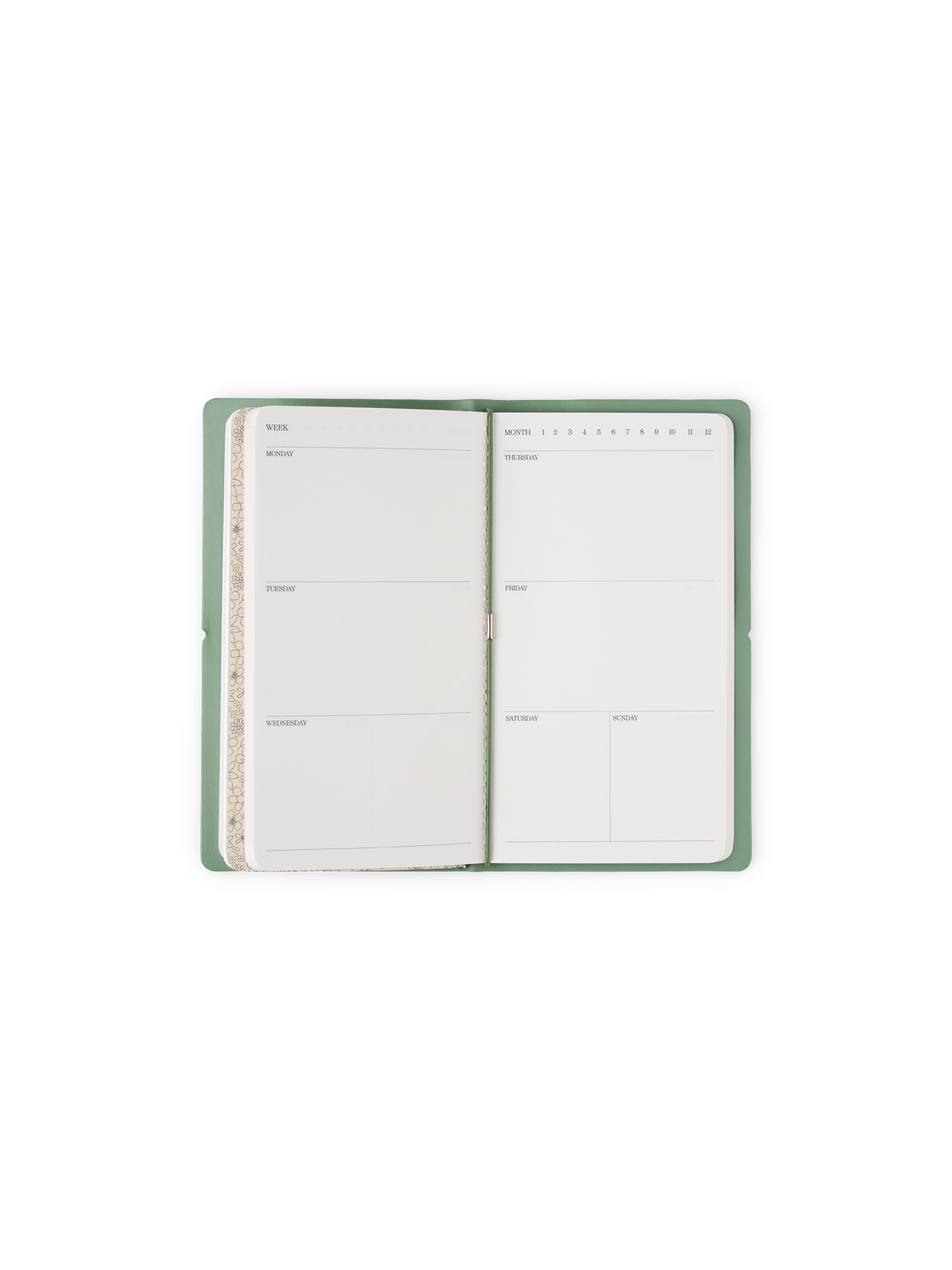 Ugeplanlægger og notesbog | Papir/PU. 11,5 x 20,5 cm. Softcover. 2 x 80 sider. | Moss Green