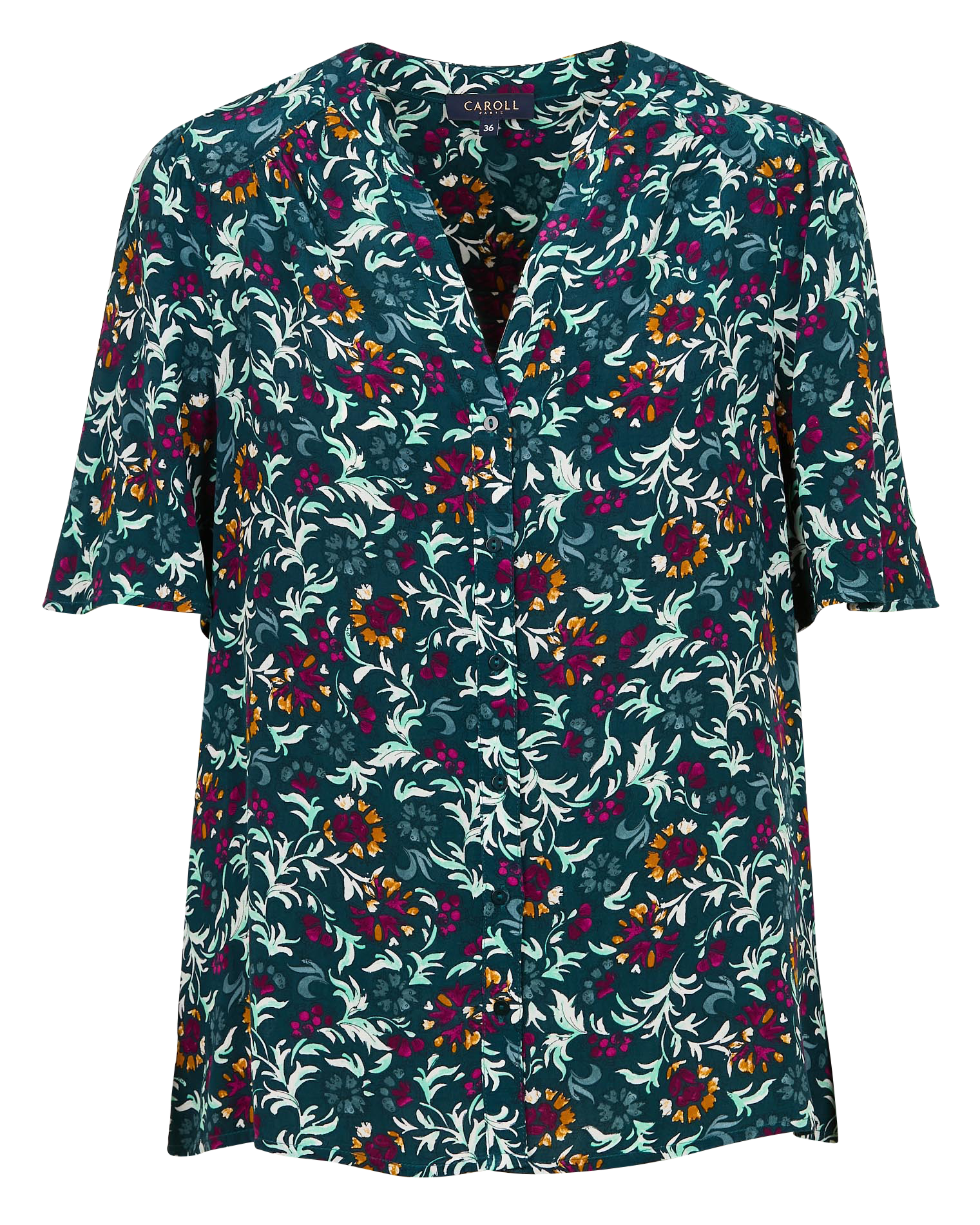 CARLA - Chemise droite col tunisien| Vert