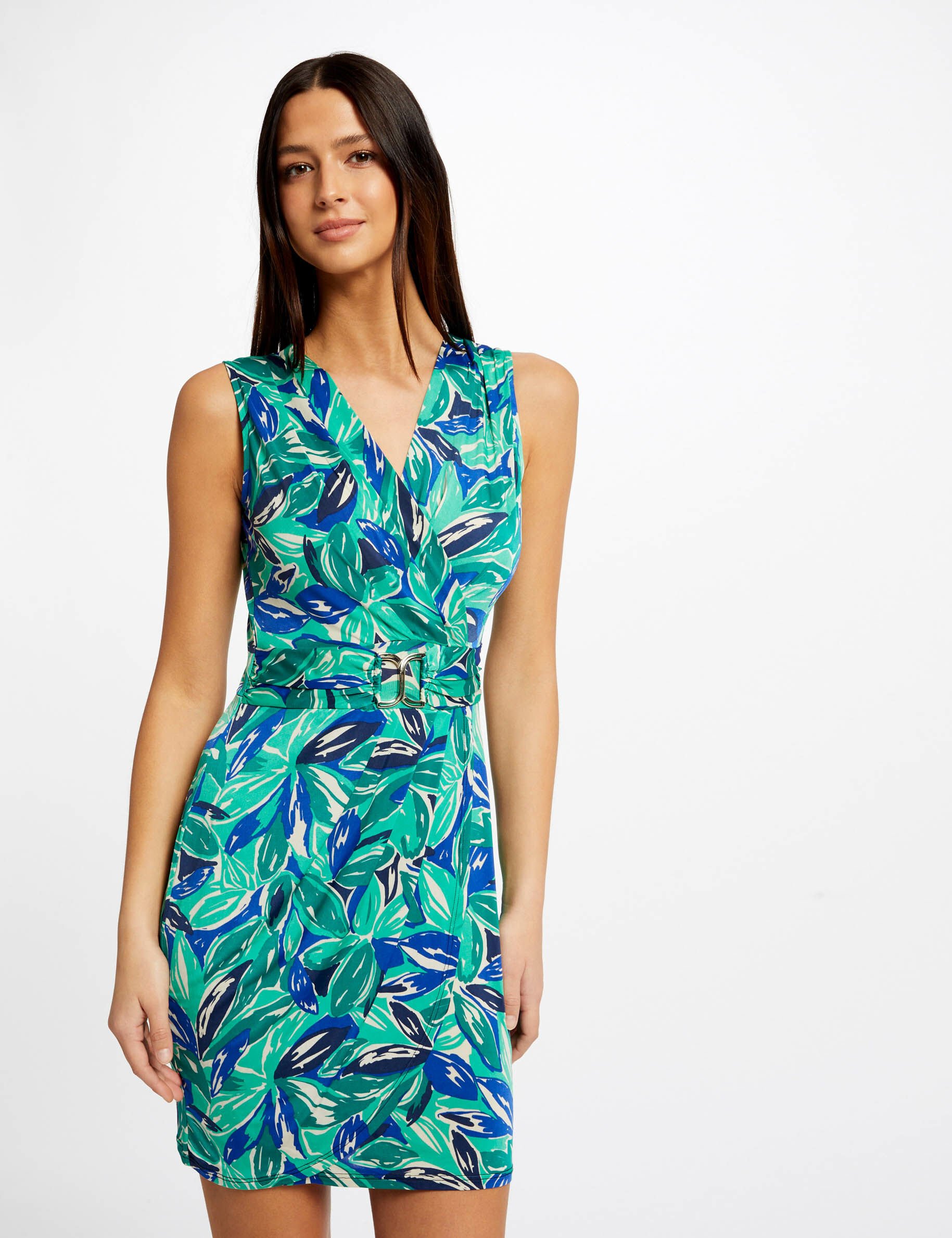 Robe ajustée à ornement imprimé végétal vert femme - vert