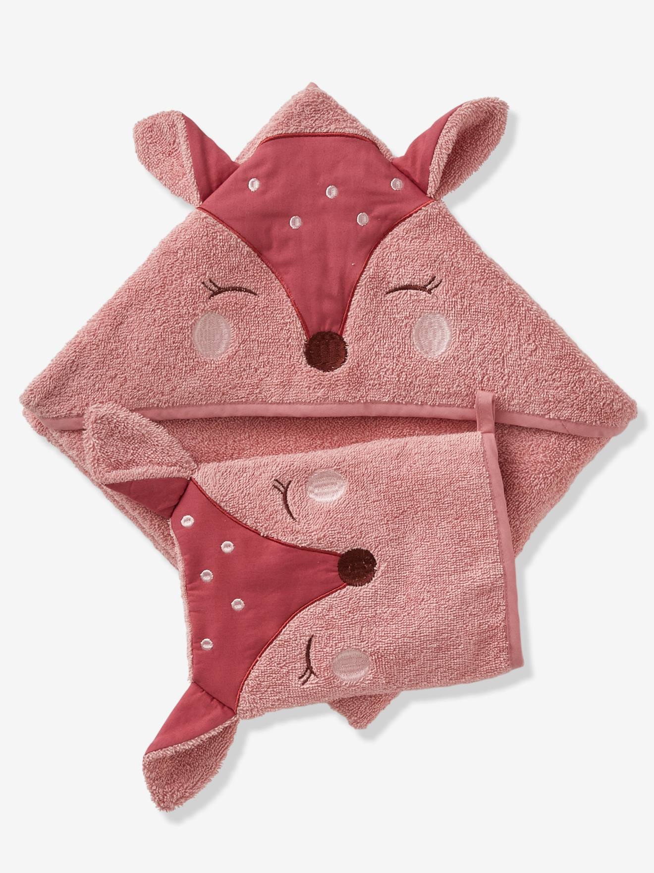 Capa de banho + luva. Rosa claro liso com estampa de cervos.