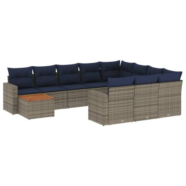 vidaXL 11 Peças Conjunto Sofás de Jardim com Almofadões Vime Pe Cinzento - 2110472103
