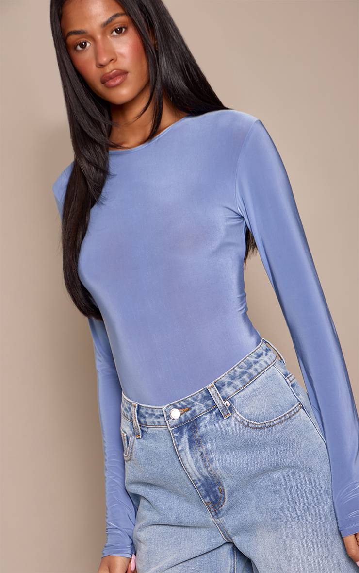 Bleu Poudré Body Moulant À Manches Longues En Jersey Fluide Tall