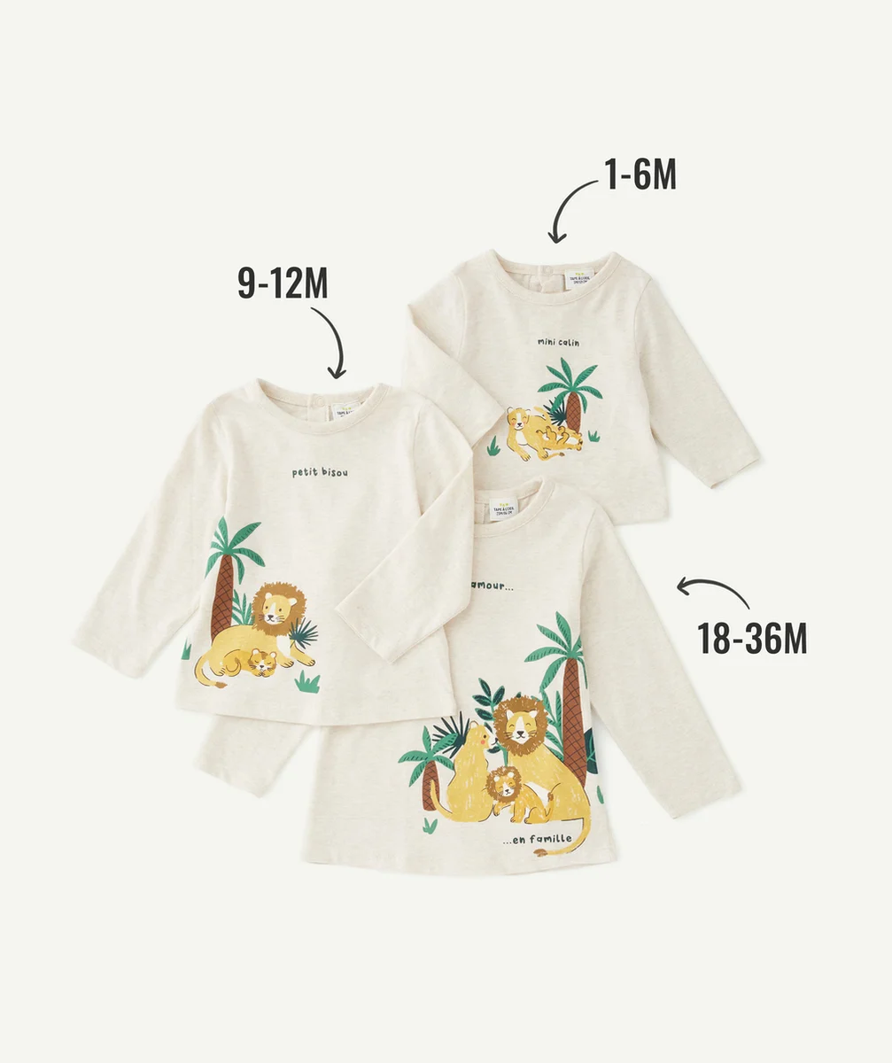 T-SHIRT ÉVOLUTIF À MANCHES LONGUES BÉBÉ GARÇON EN COTON ÉCRU