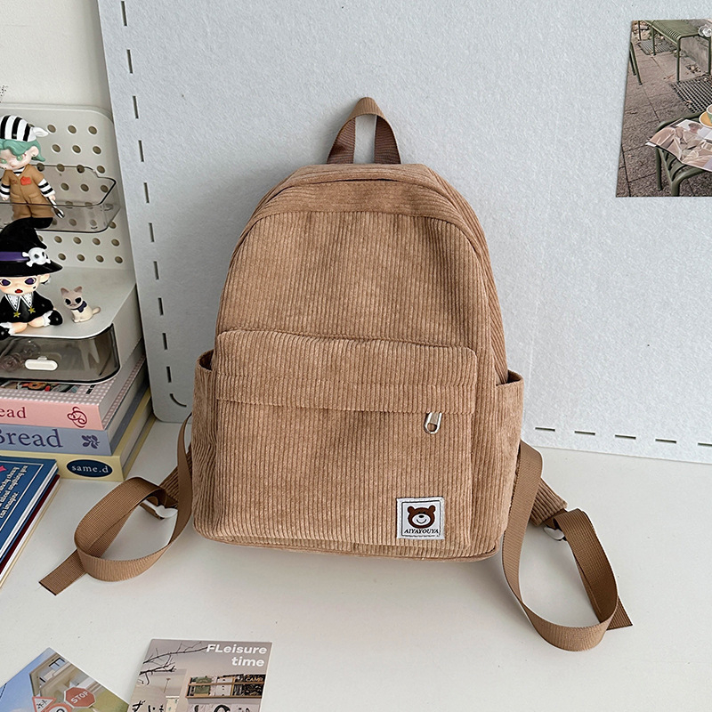 (33x27cm) Kordsamt Rucksack Fashion Umhänge Schultertasche Retro Backpack - Braun