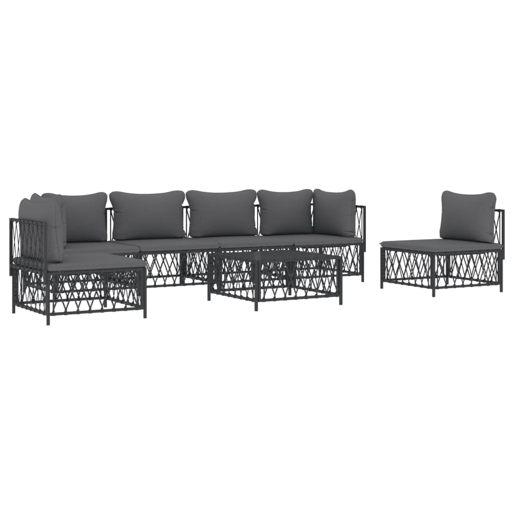 Salon de jardin meuble d'extérieur ensemble de mobilier 7 pièces avec coussins anthracite acier