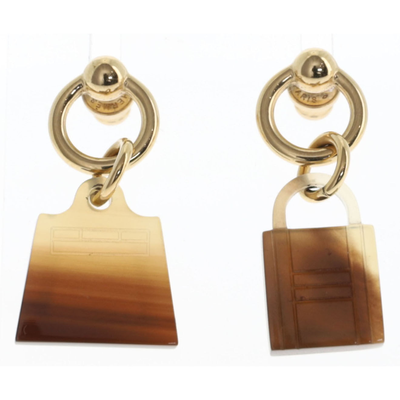 Hermès Boucles d'oreilles en Laiton doré/marron - Parfait état