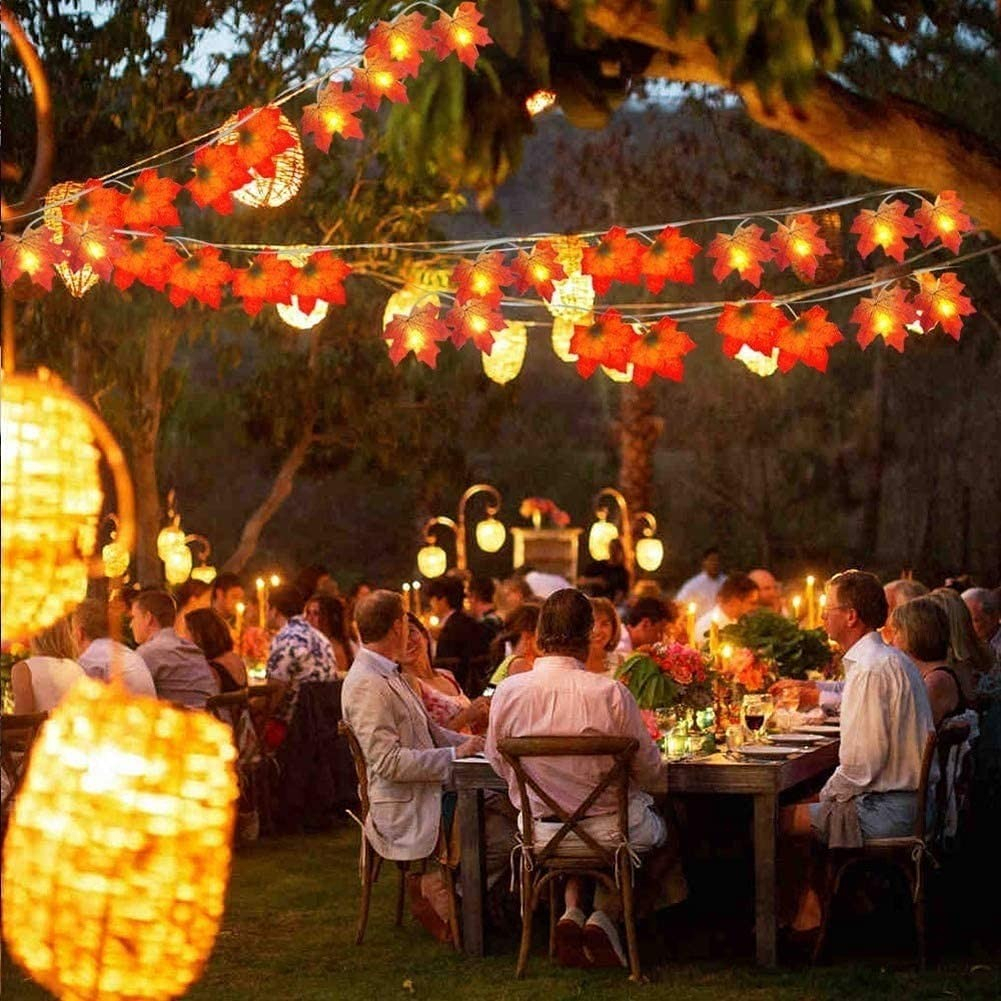 (3m) 20 LED's Herbst Deko USB Lichterkette Laub Ahorn Blätter 8 Modi   Fernbedienung - Warmweiss