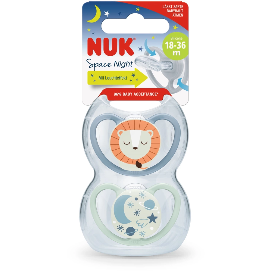 NUK Nachtschnuller Space Night Silikon Gr. 3, LöweNachthimmel 4 Stück