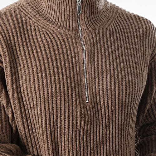 Pull Col Zippé Marron