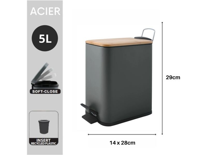 spirella Treteimer Erik 5 l, Grau Kosmetikeimer mit Soft-Close und Inneneimer