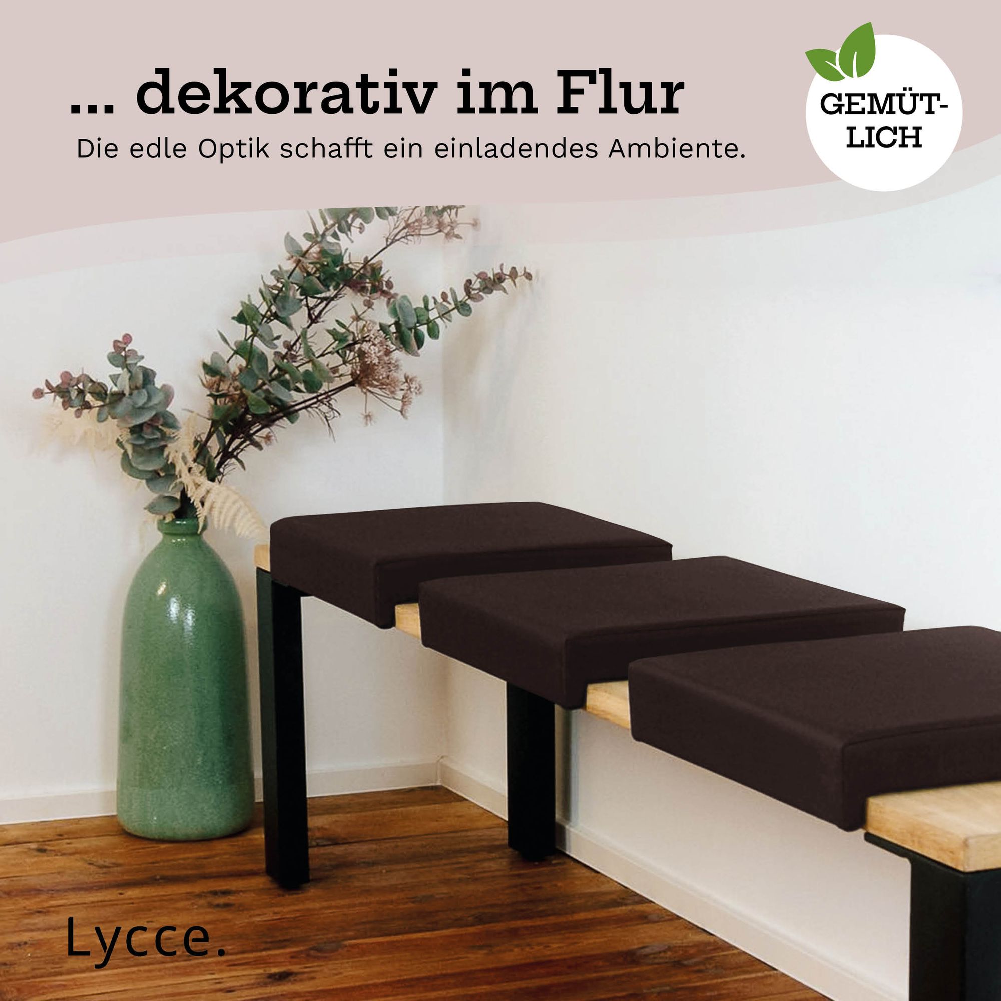 Lycce Bankauflage Kunstleder Klemmkissen 1 Leiste, extra weiche Polsterung (6cm Höhe), Sitzkissen Bank rutschfest, 100.000 Scheuertouren, Banktiefe ab 35 cm