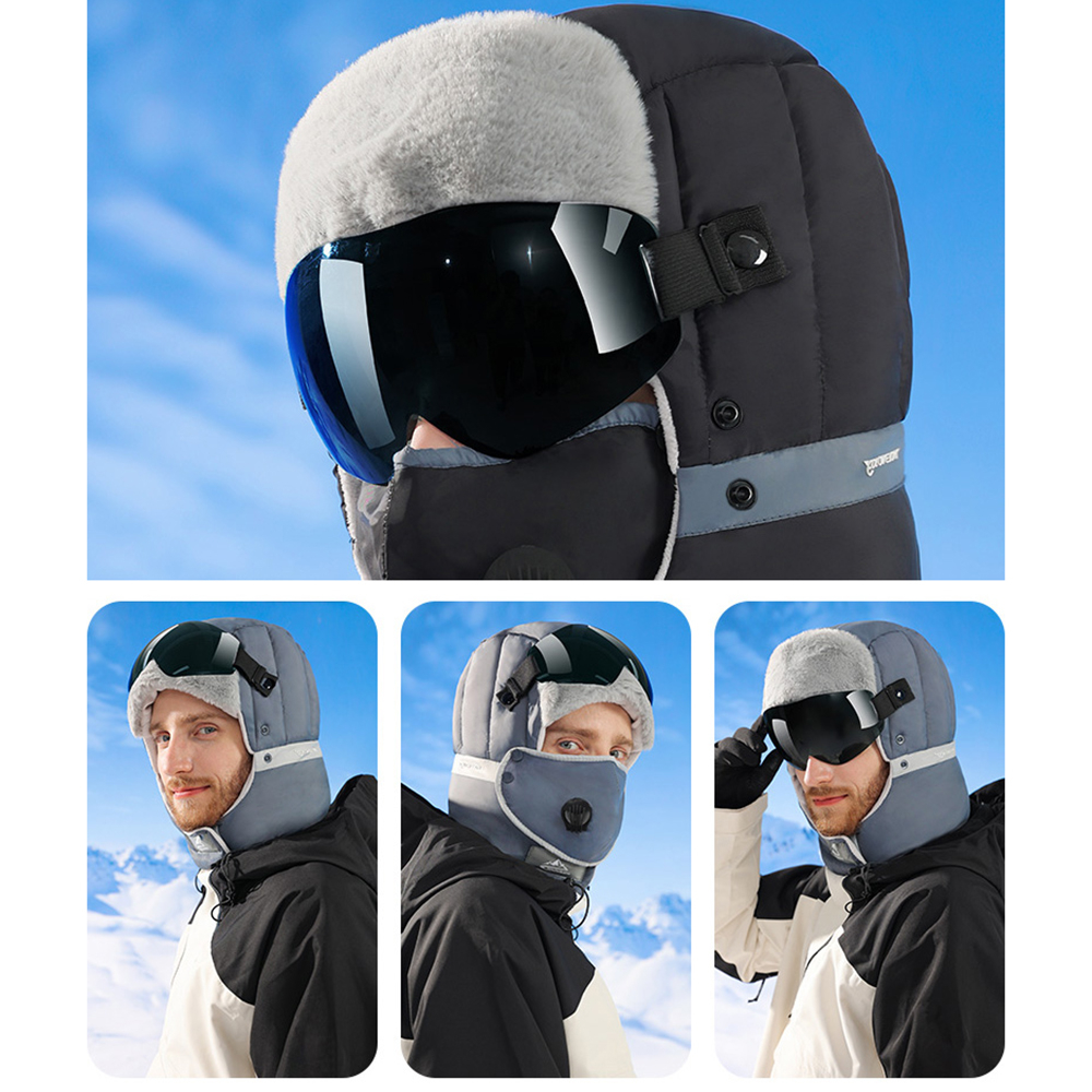 Gefütterte Ski Sturmhaube Winter Mütze inkl. Abnehmbarer Skibrille - Beige