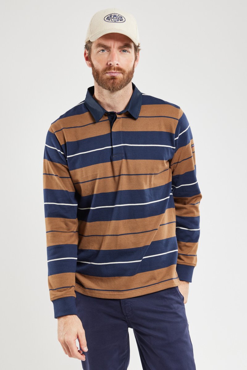 Polo rayé tricolore - coton rustique