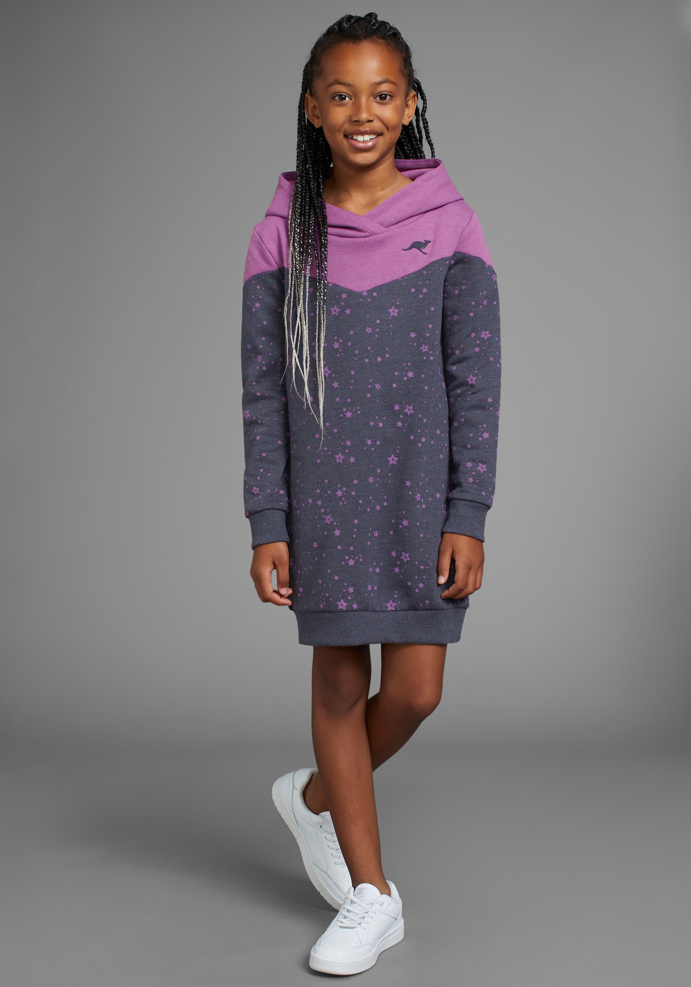 KangaROOS Sweatkleid »mit süssem allover Druck« , in Colorblocking-Design