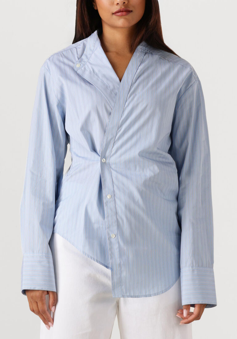 lichtblauwe rohe blouses overlap striped shirt