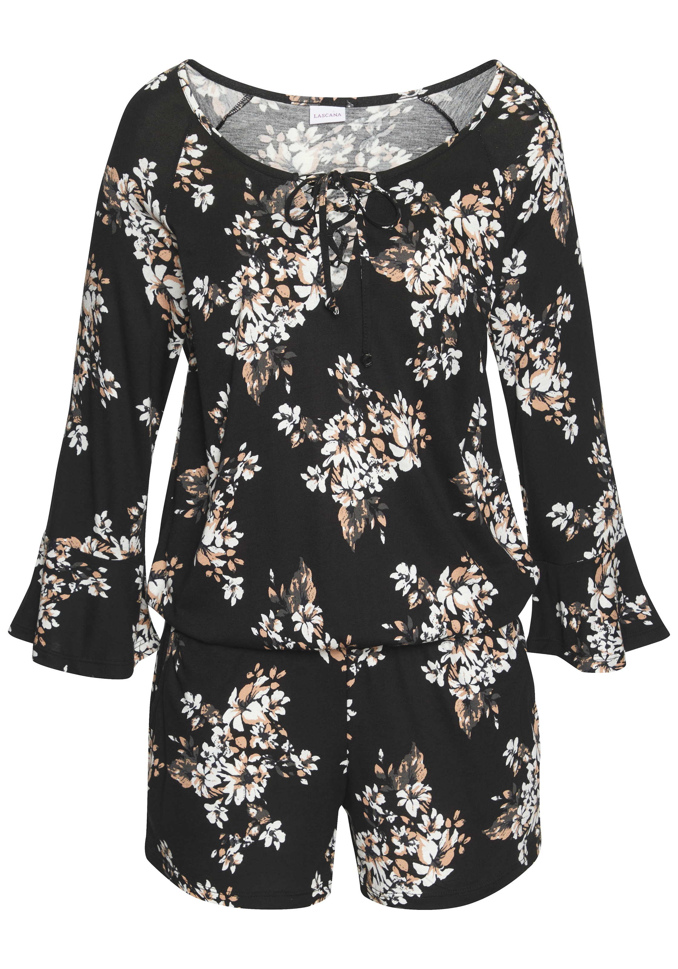 LASCANA Overall , mit Volant am 3/4-Arm, kurzer Jumpsuit mit Blumenprint
