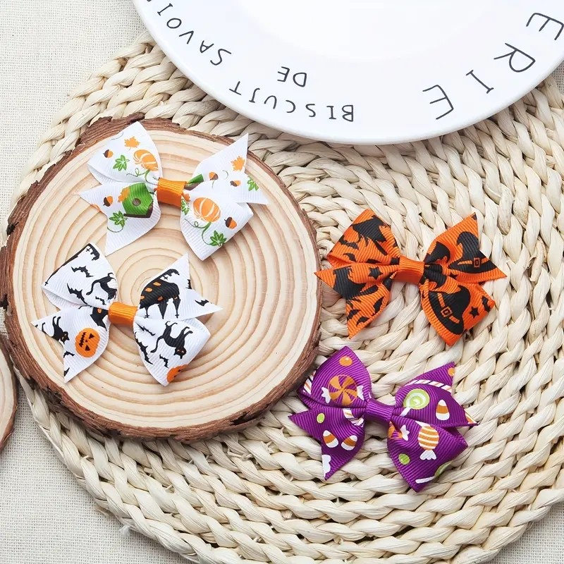 (10er Set) 8x7cm Grusel Schleifen Haarklammer Fasnachts Kostüm Zubehör Motto Party Accessoire Halloween Foto Requisite - Assortiert