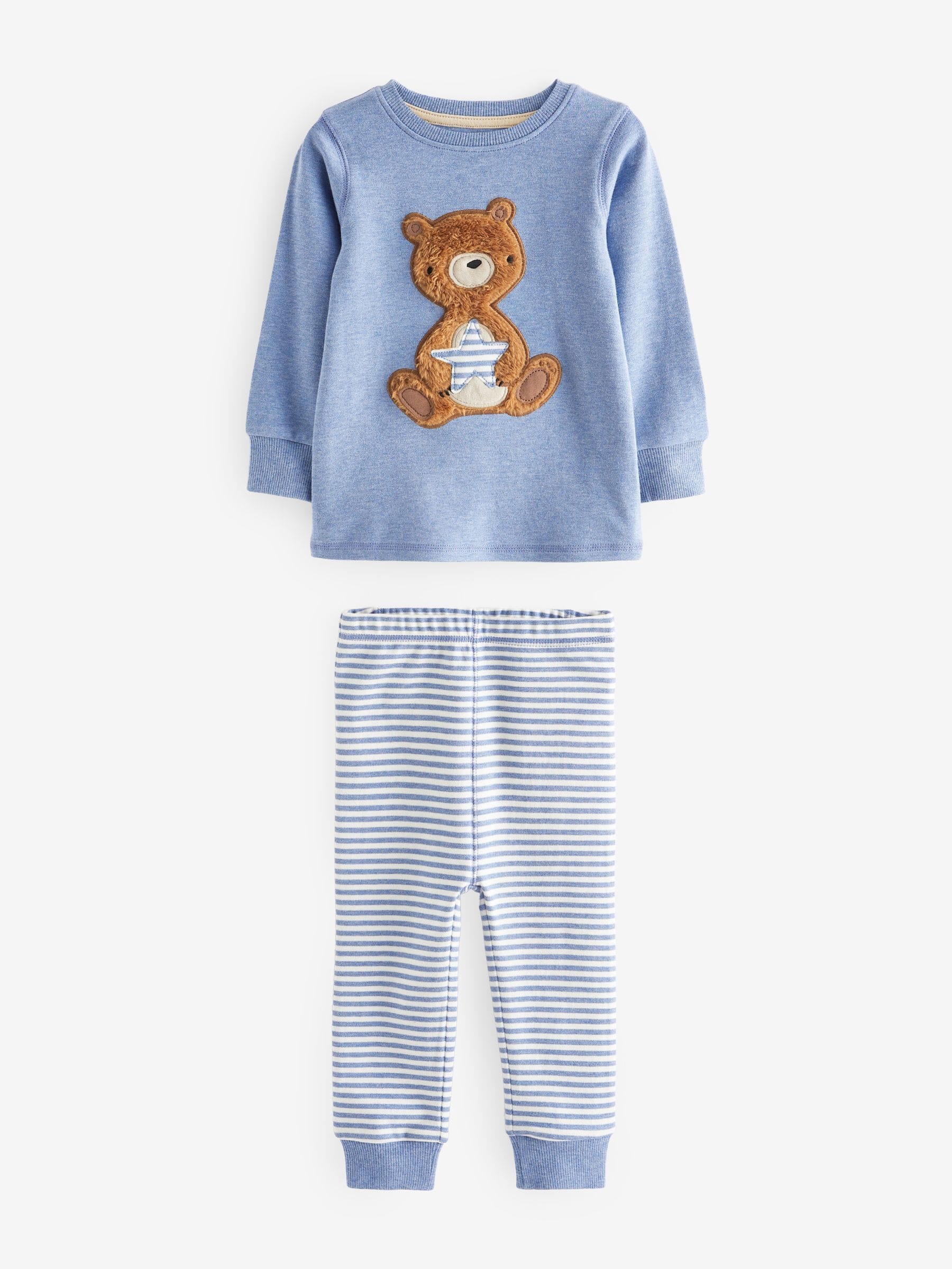 Lichtblauw met beer - Verpakking van 3 knusse pyjama's (9mnd-6jr)