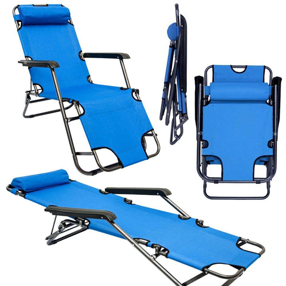 Liegestuhl Gartenliege 153cm Sonnenliege Strandliege Campingliege Liege + Kissen