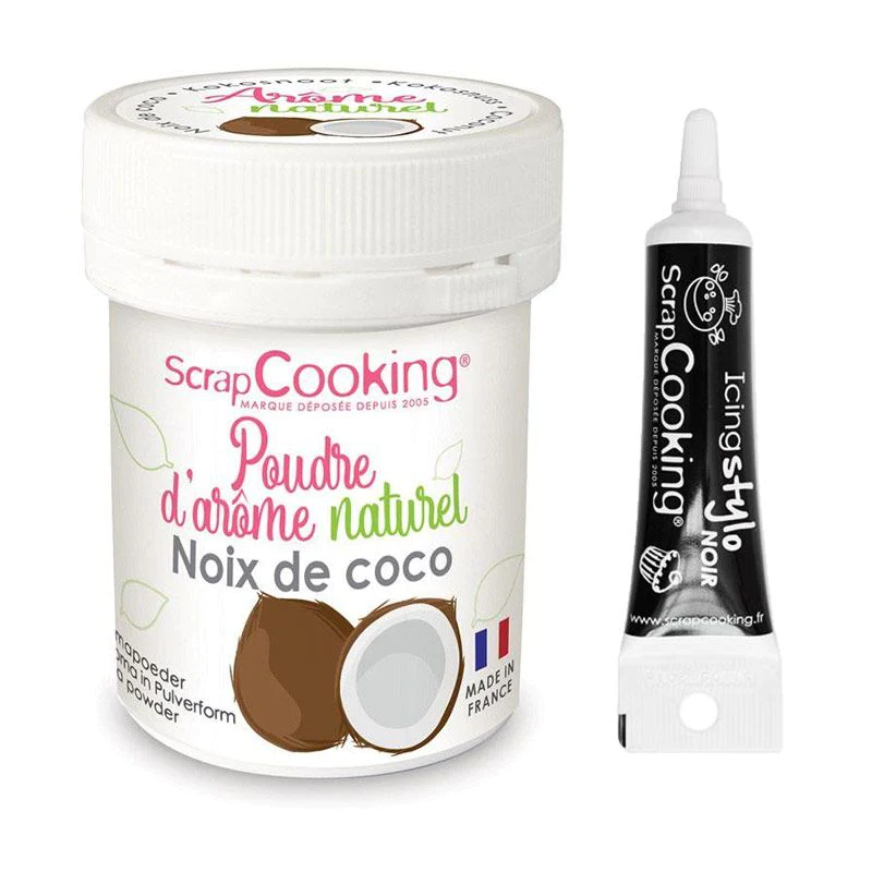 Arôme alimentaire naturel en poudre noix de coco + Stylo glaçage noir