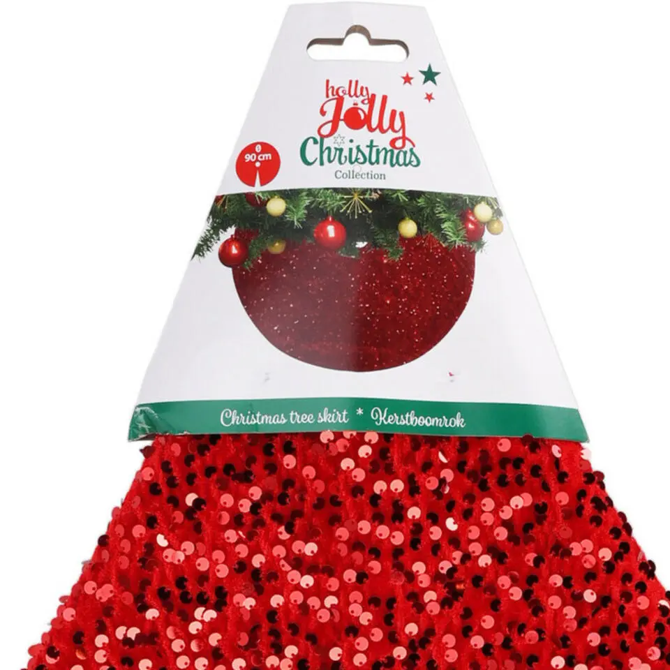 Kerstboomrok - rood - 90 cm - pailletten
