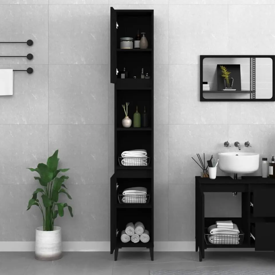 vidaXL - Kolomkast met 2 deuren 2 vakken - Zwart - Bewerkt hout - 30x30x190 cm
