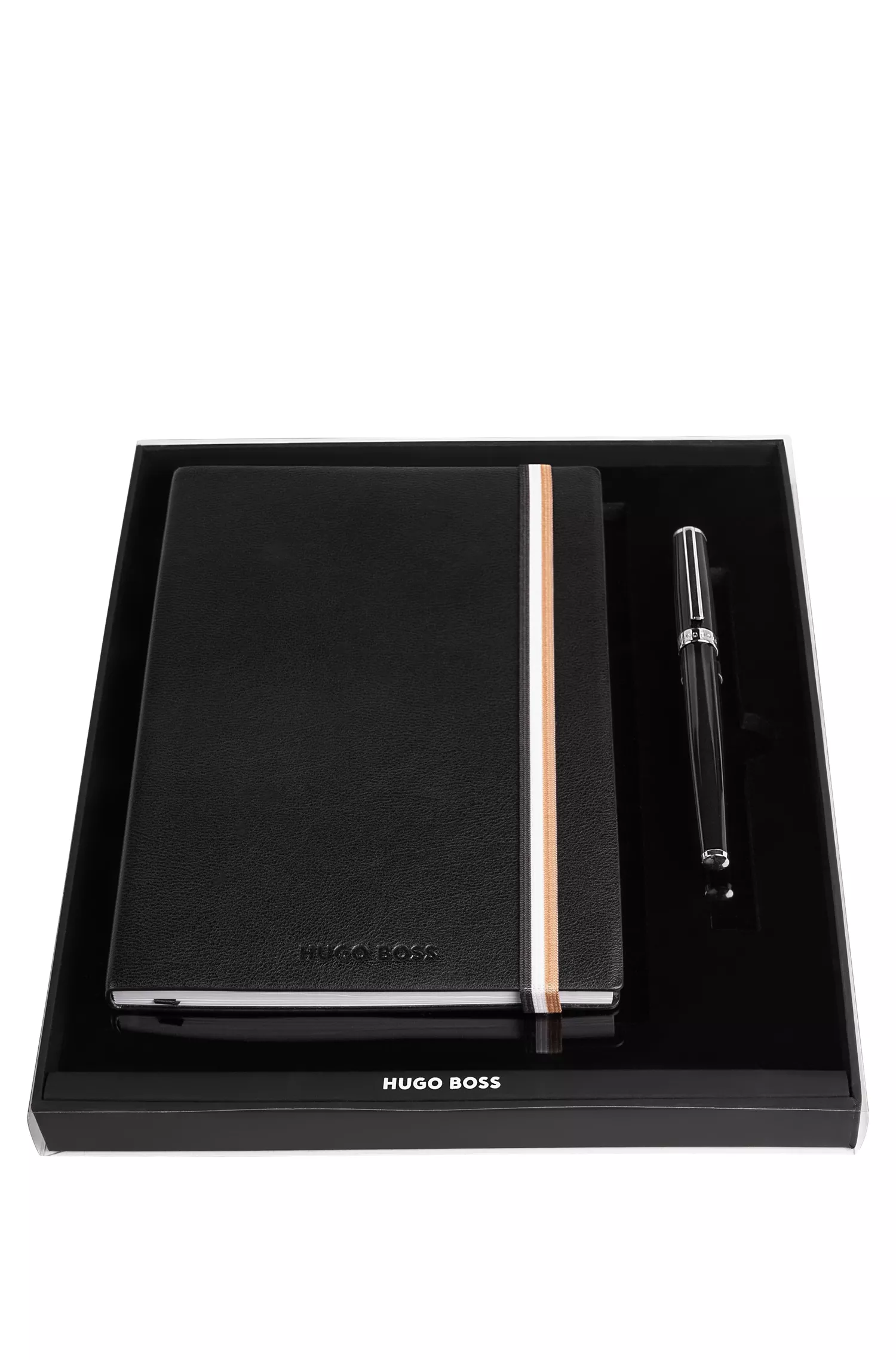 Conjunto BOSS: caderno A5 preto e caneta-tinteiro de latão