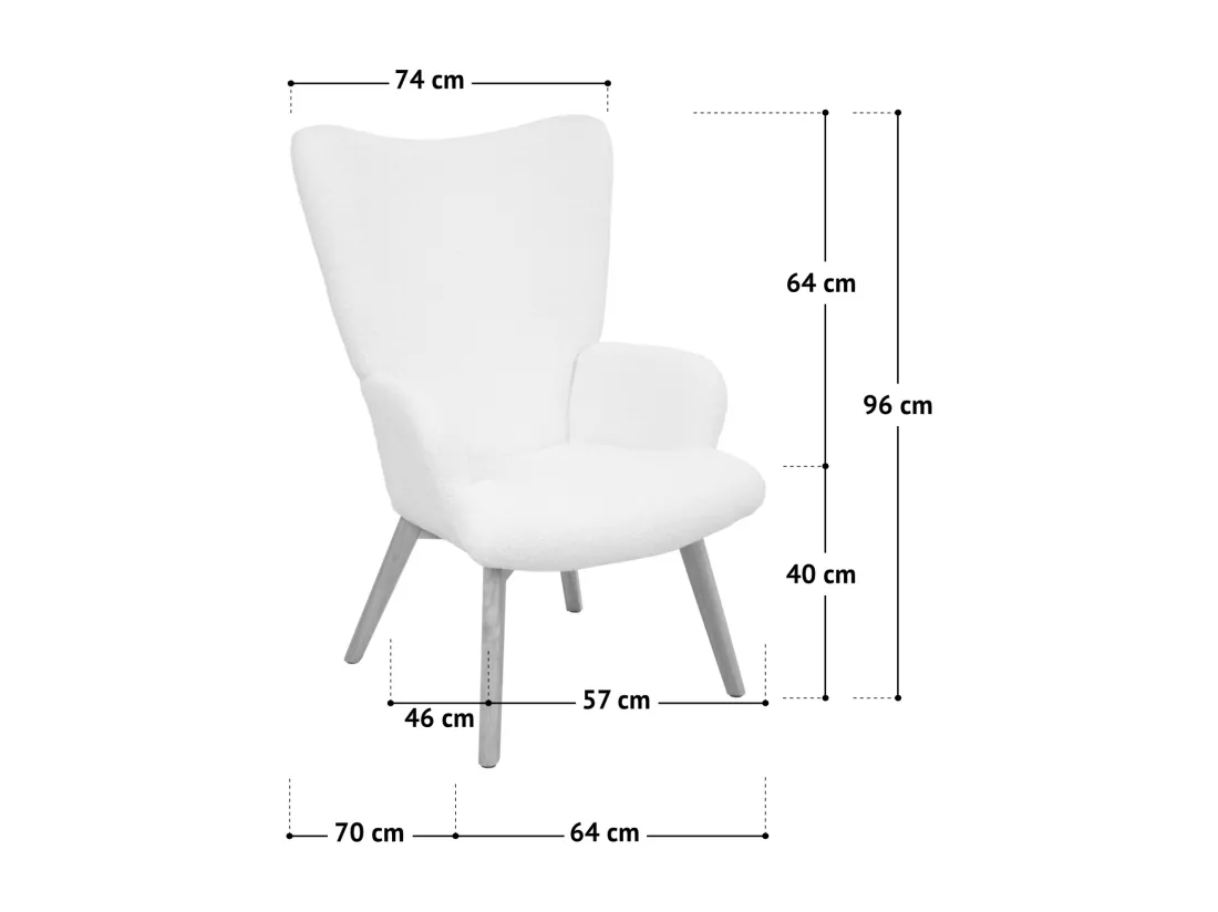 SVITA OLAV fauteuil à oreilles chaise de relaxation accoudoir dossier haut moderne marron clair