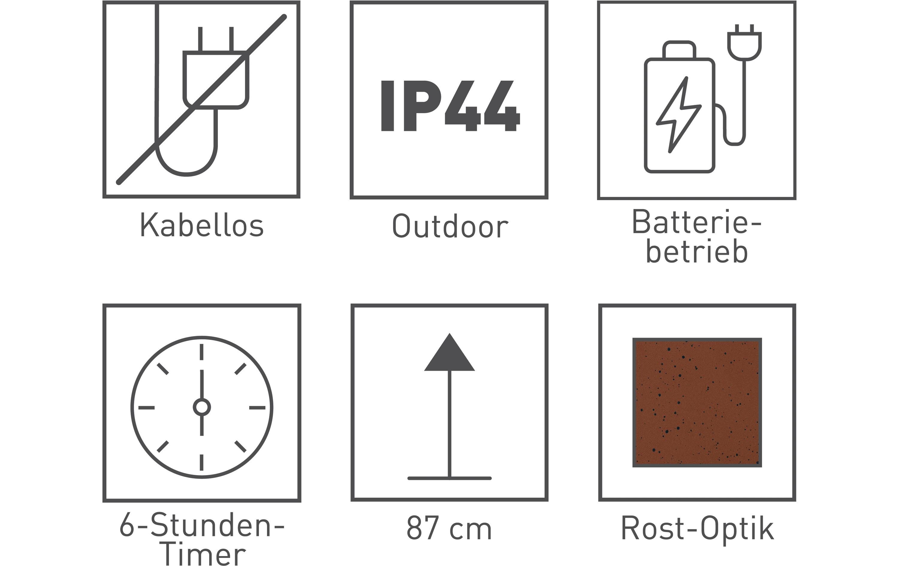 Garten Dekosäule Rost-Optik Bauernrose 87 cmDekorative LED-Säule mit Pflanzschale