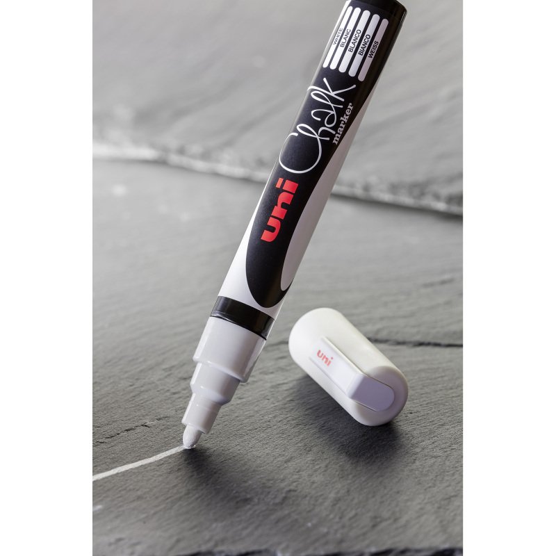Marqueur effaçable craie Uni Ball Chalk pointe ogive 1,8 à 2,5 mm blanc - Pochette de 4