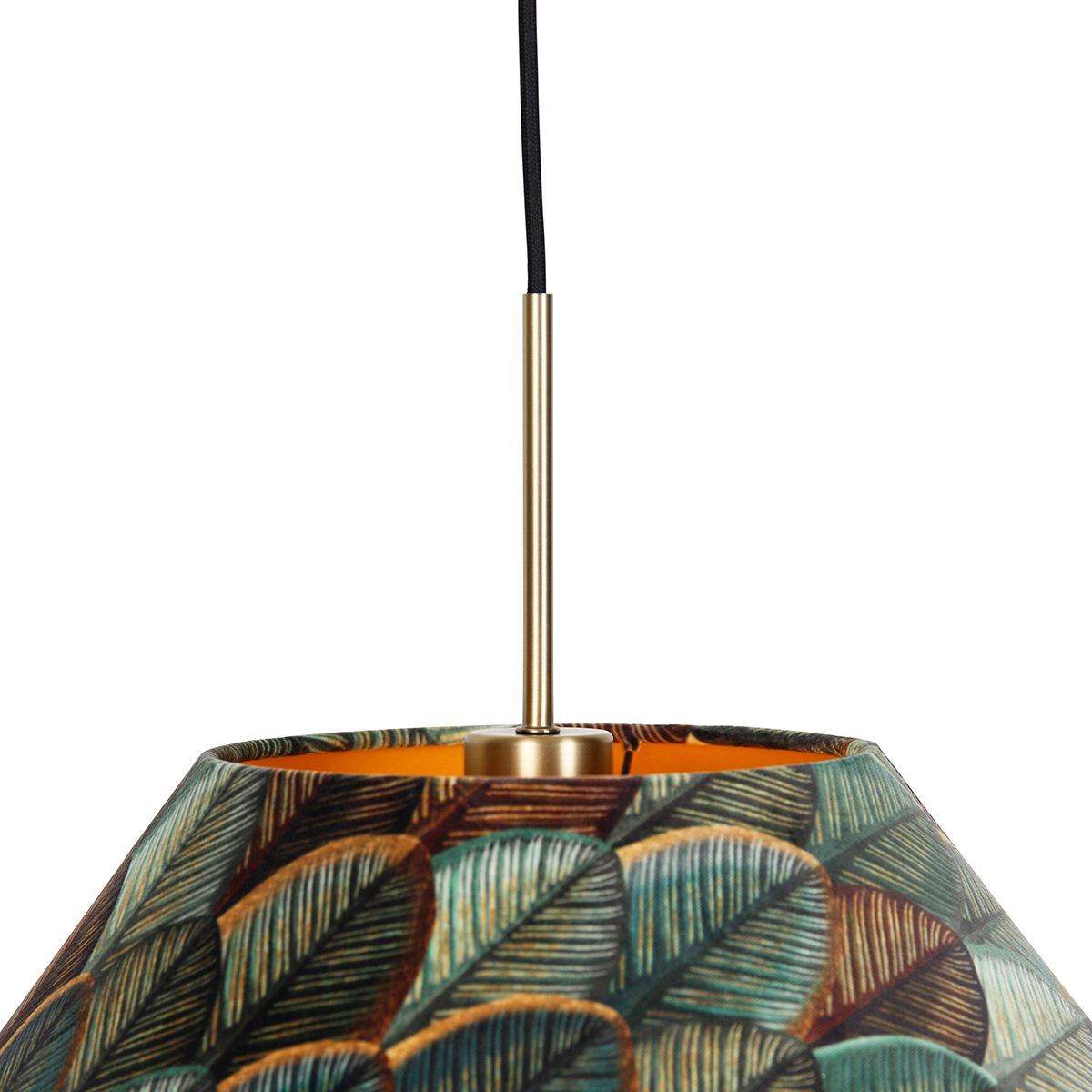 Moderne hanglamp brons met dubbele velours kap blad dessin en beige - Combi 1